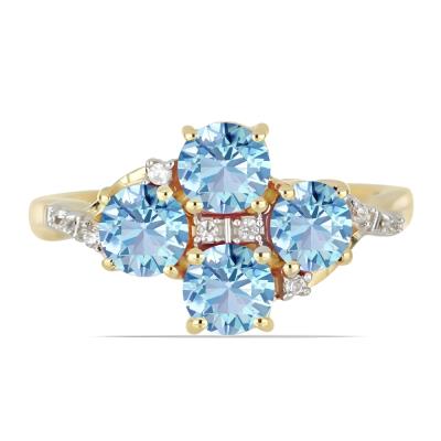 Bulk 14K Gold Round Aquamarine Quad Gemstone Diamond Shoulder Ring - Gold Jewelry Manufacturer USA